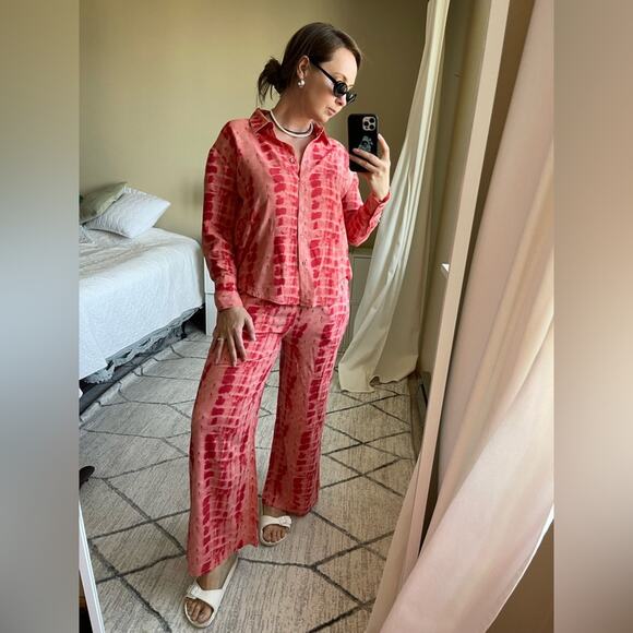 Nasty Gal Tie Dye Print Wide-leg Relaxed Pants in Pink , US 8 - Picture 10 of 12